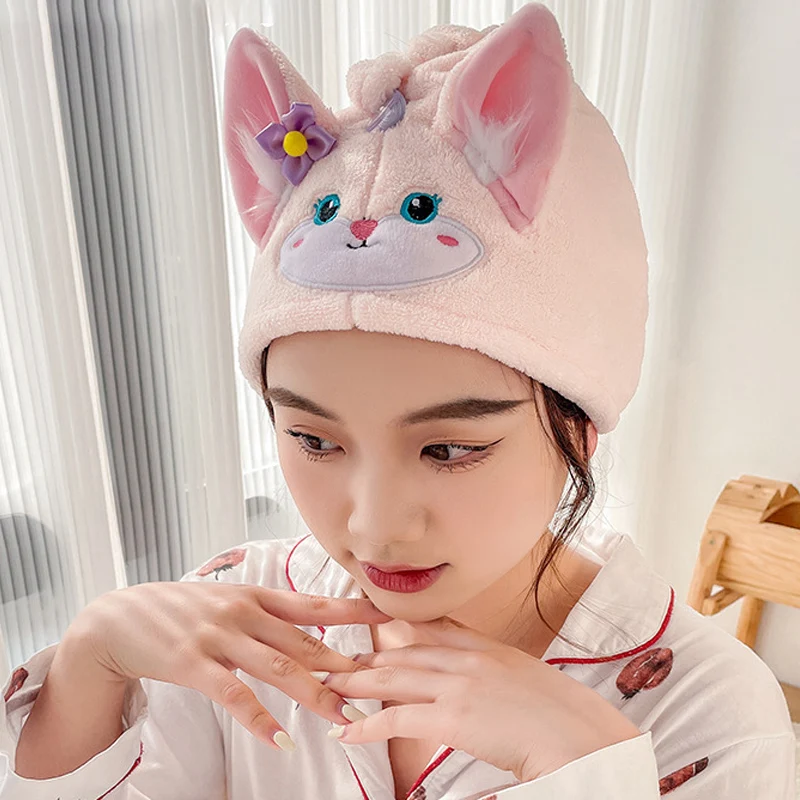 Coral Velvet Dry Hair Cap Cartoon Pattern Water Absorption Quick Drying Bath Cap Washing Women\'s Dry Hair Scarf