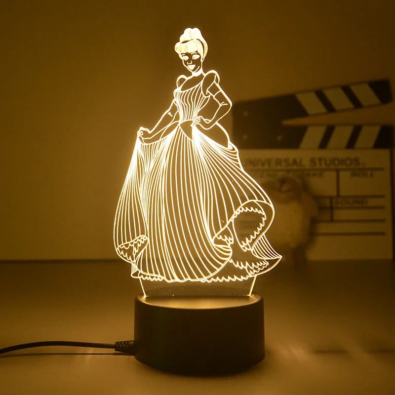 2023 Cute Disney Princess Cartoon figure Night Light Fairy Tinkerbell 3D LED Table Lamp Figure Toys Lamp Bedside Decor Gift