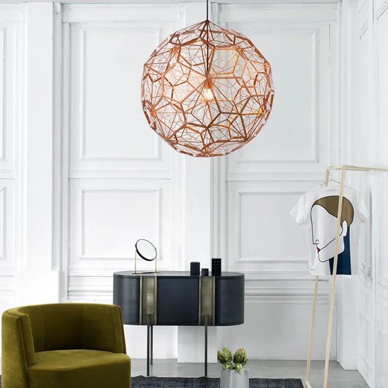 Nordic Italian Gold Copper Silver Etched Mesh Pendant LightEmbroidered Ball Shaped StainlessSteelRestaurant BedroomPendant Light