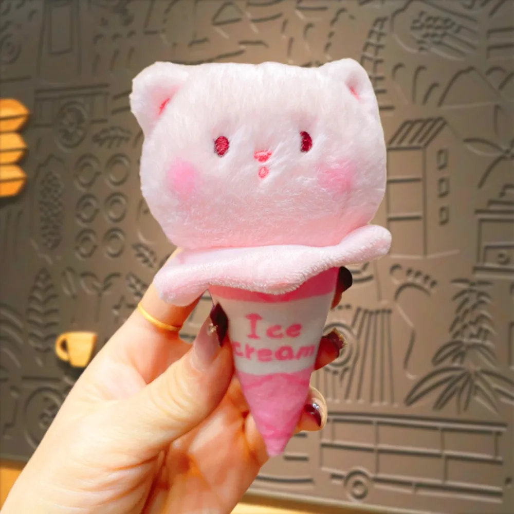 Adorkable Capybara Ice Cream Cone Keychain Bear Cat Plush Animal Key Ring Soft Mental Backpack Pendant Gift