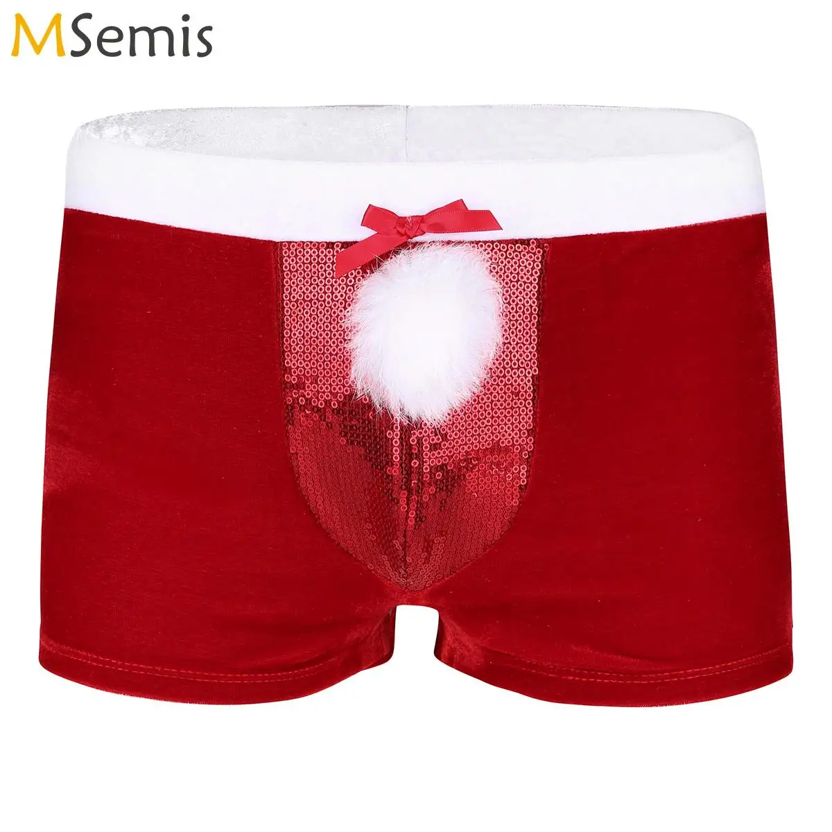 

Мужское нижнее белье, бархатные рождественские костюмы Санта-Клауса для косплея, праздник, ночной клуб, новогодние шорты-боксеры, бархатное боксерское нижнее белье