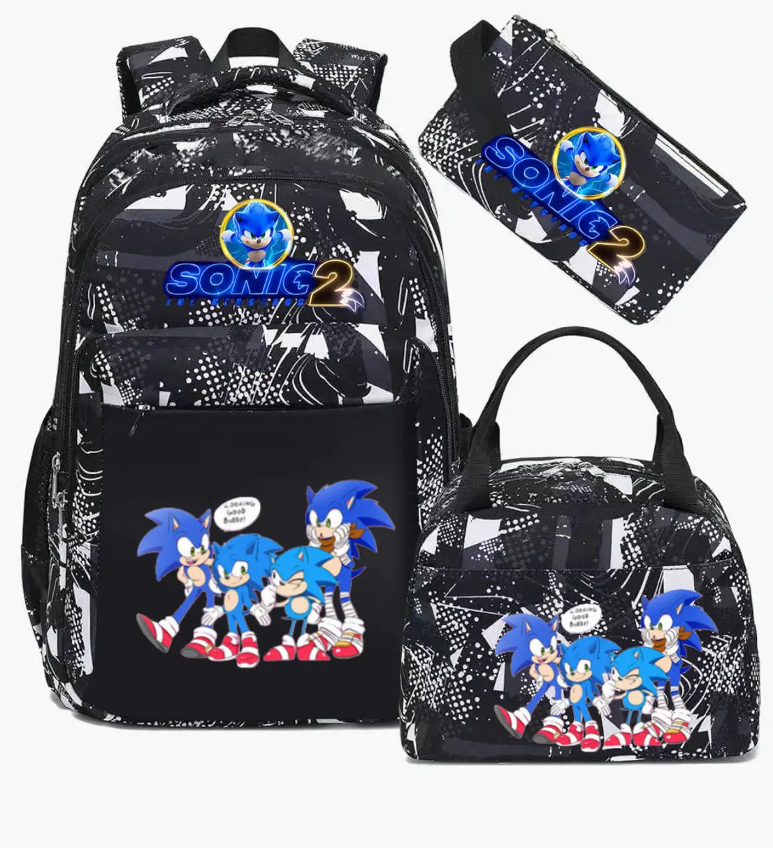 Anime Sonice Backpack 3pcs Women Men Backpack Travel Bag Schoolbag for Teens Girl Boys Laptop Mochila