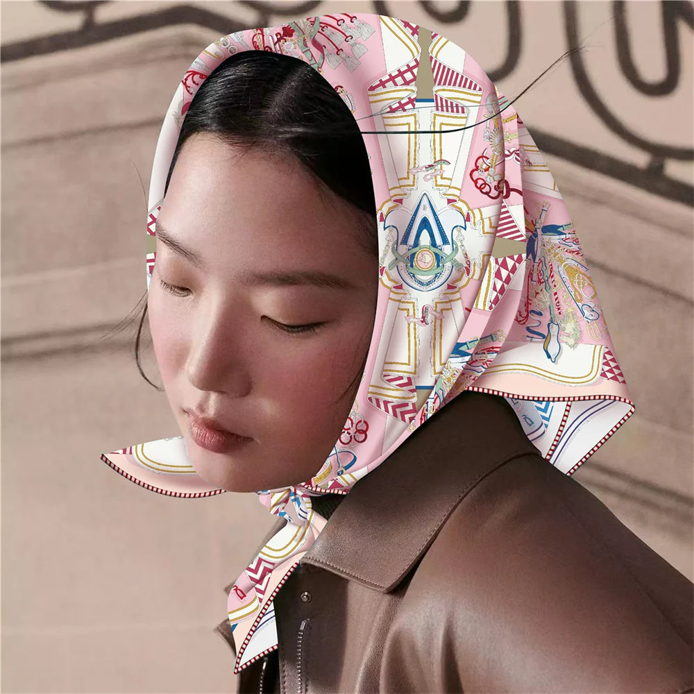 العلامة التجارية الأوشحة الحريرية الفاخرة المطبوعة حك وشاح حريري النساء شالات تصميم جديد الحجاب موضة ساحة كرة لولبية وشاح منديل 70 سنتيمتر #6