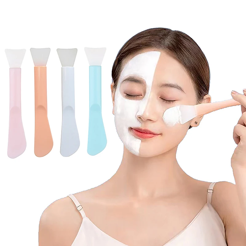 Double Head Silicone Facial Mask Brush Soft Head With Scraper Integrated Dual-Use Mud Film Stirring Stick DIY Film Beauty Tool