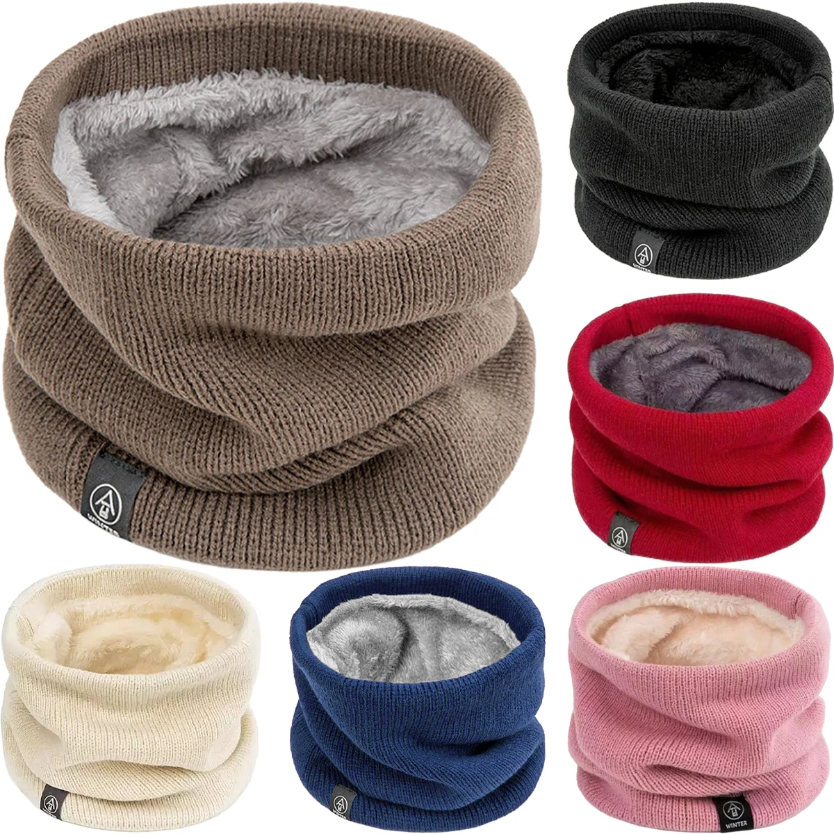 Warm Knitted Scarf Thickened Windproof Winter Neck Gaiter Cap Cold-proof Outdoor Sport Skiing Running Men Women Tube Scarf Hat