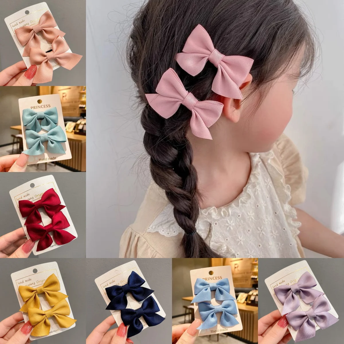 2pcs Girls' Bow Hair Clip Hairpin, Candy Colored Cute Bangs, Children's Simple Headwear and Hair Accessories