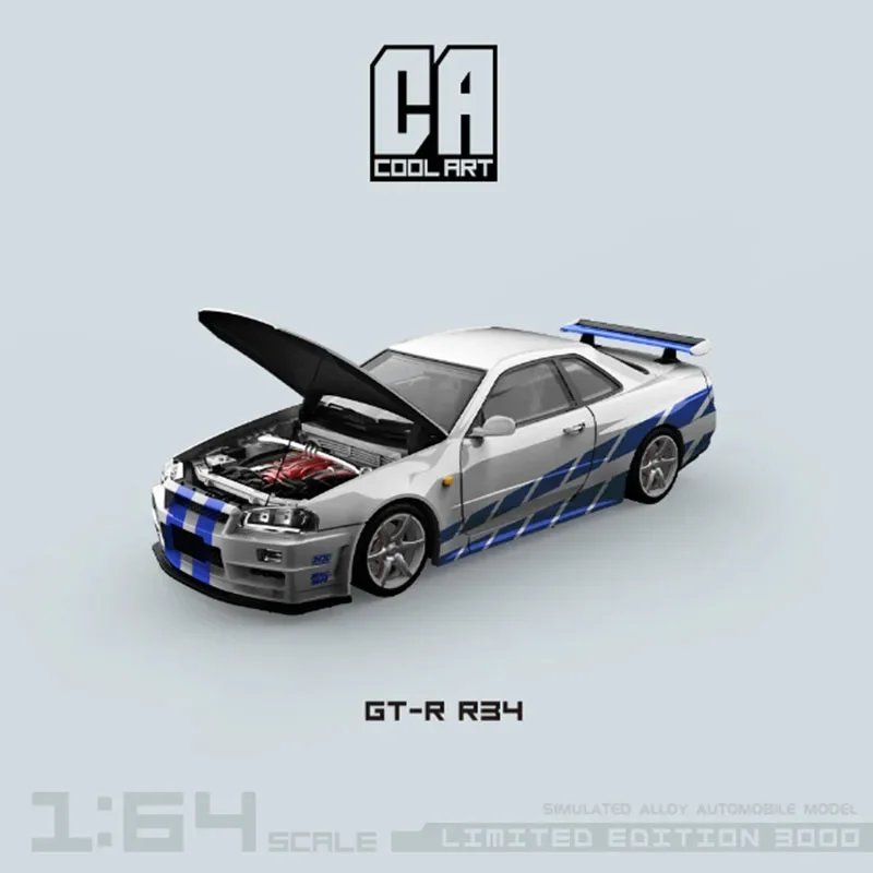 Cool Art 1:64 Scale GT-R R34 With Doll Simulation Alloy Car Model Classics Adult Souvenir Gift Hobby & Toys