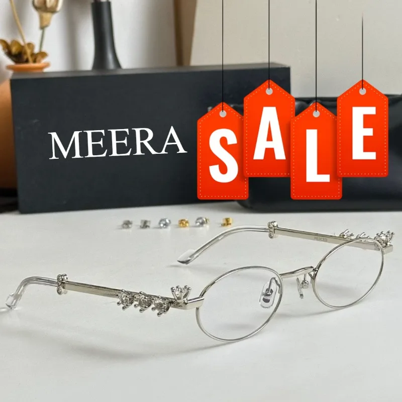 

New GM Sale Luxury Rhinestone Oval Eyeglasses PIERCED Women Men Trendy Optical Myopia Prescription Eyewear Wedding Party Glasses