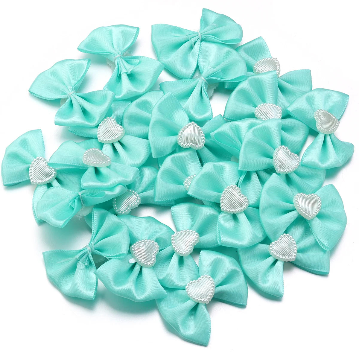 20pcs/pack 3.5x4.5cm Polyester Waistband Bow With Imitation Pearl Heart For Making Clothing Bags Shoes Decoration Accessories