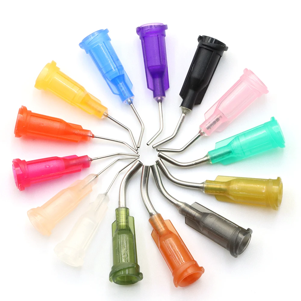 50pcs 13mm Elbow Dispensing Machine Injection Needle 14G-27G Stainless Steel Dispensing Needle Spiral Mouth Nozzle Glue Needle