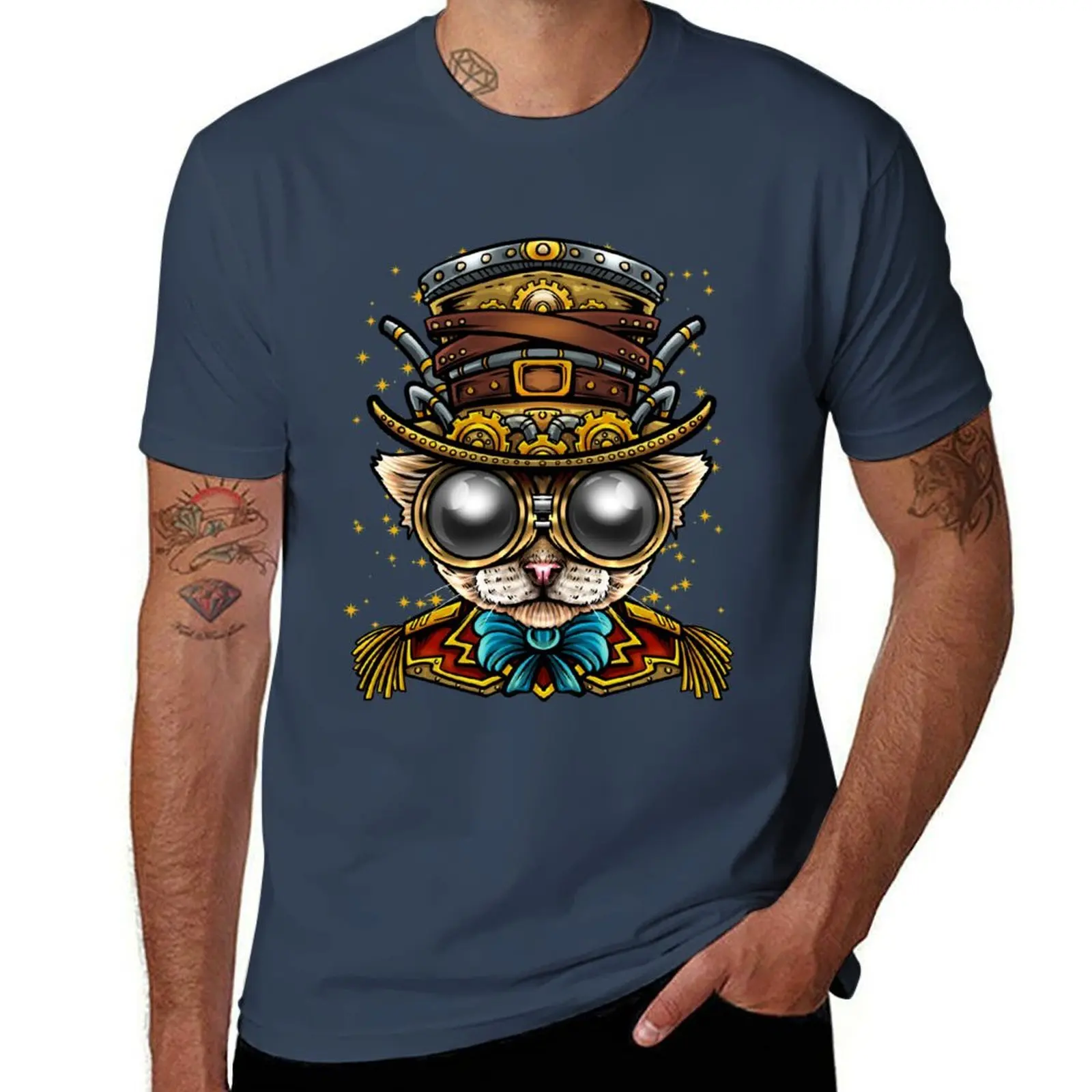 Steampunk Cat Art T-Shirt Daily Casual Short Sleeve Tee Shirt