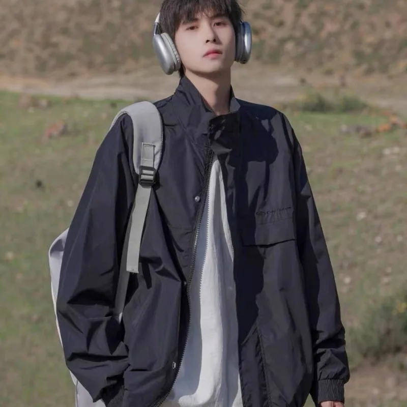 

American Sle Workwear Jaet Men's Spring Autumn New Casual Stand Collar Men's Fce Outerwear Long Sve Youth Faion