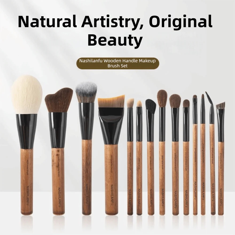 14Pcs Premium Synthetic Makeup Brush Set Soft High Quality Animal Hair Professional Makeup Brush Natural Wood Eye Shadow Brush