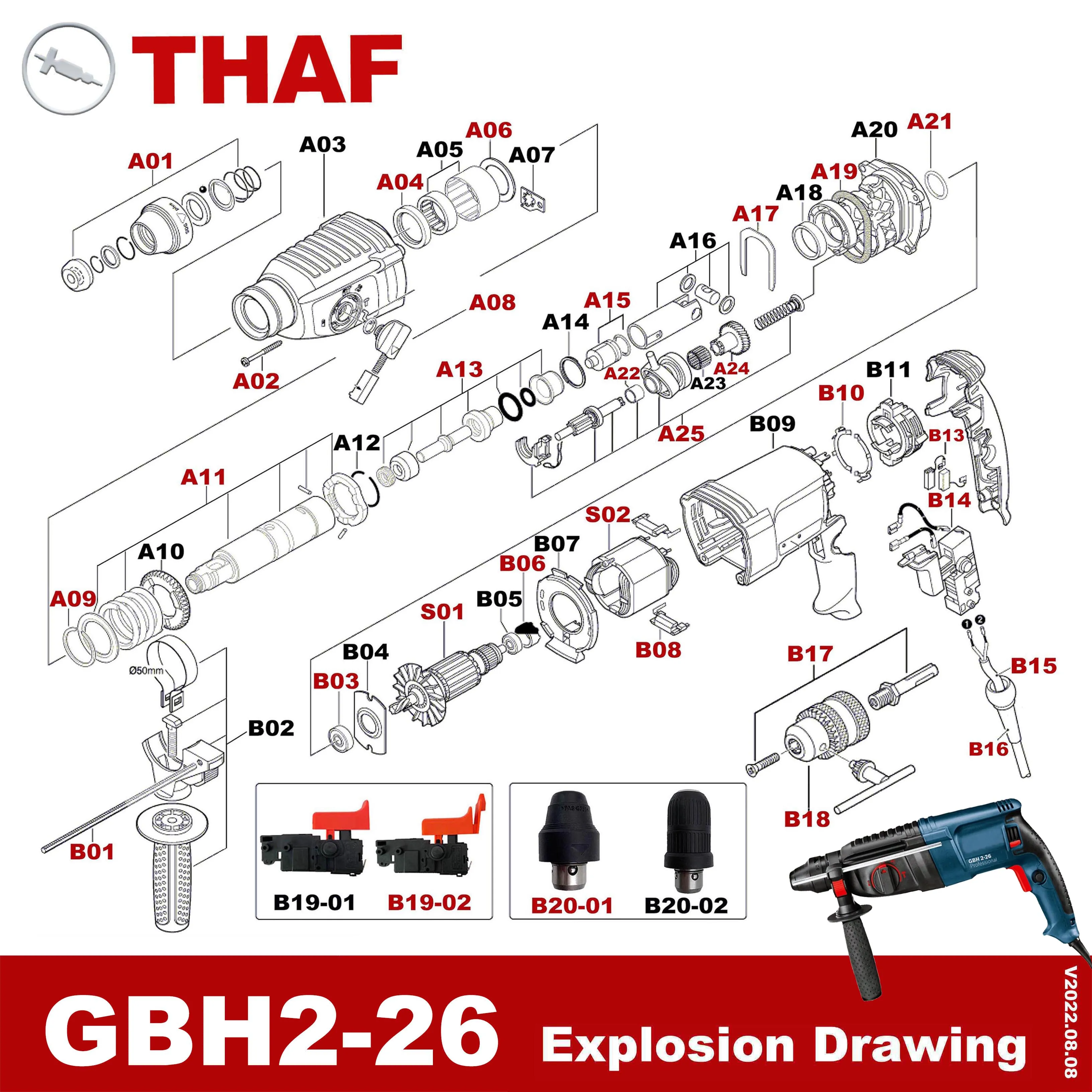 تحمل غطاء استبدال قطع الغيار لبوش الكهربائية مطرقة دورانية GBH2-26 B03 B05
