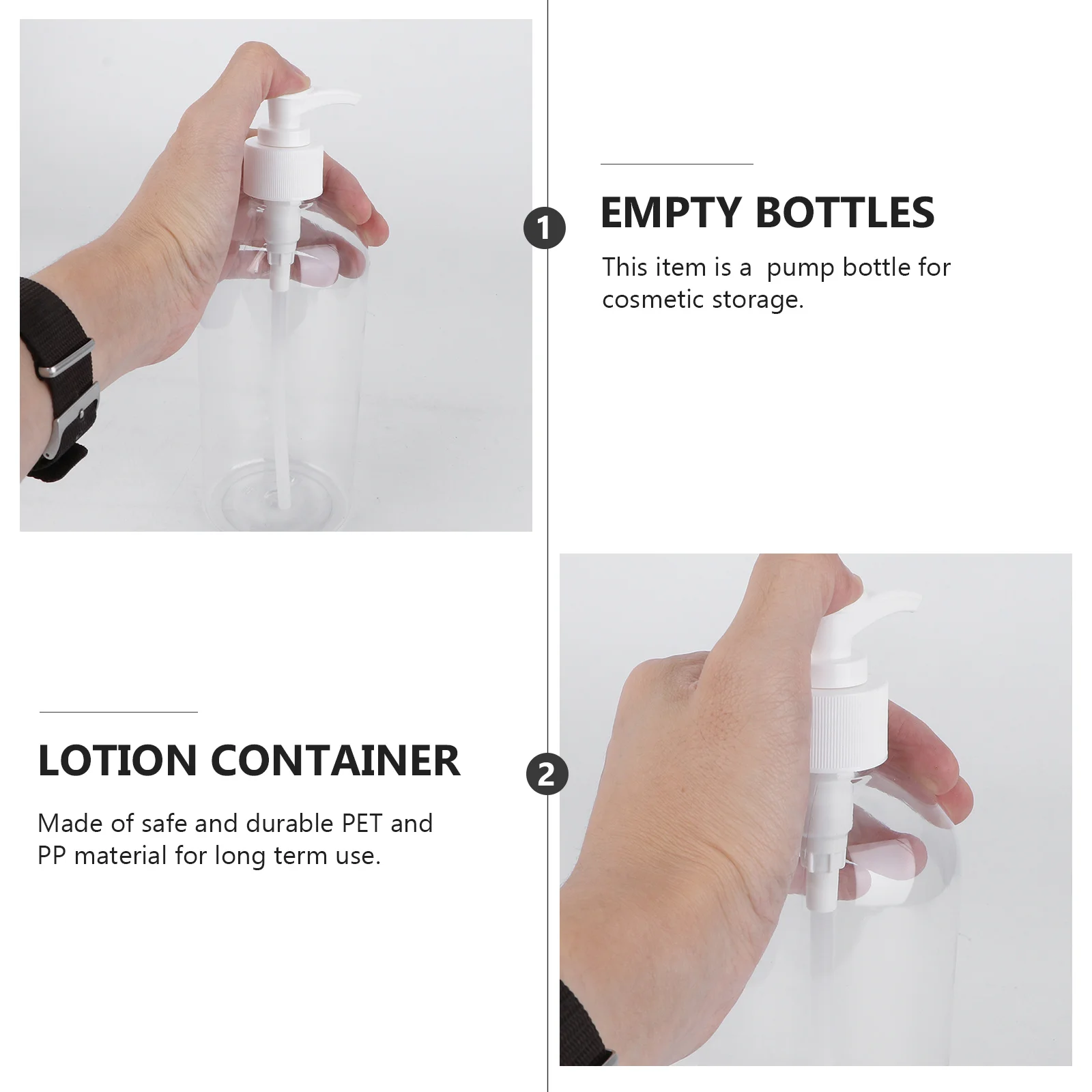 

4Pcs Press Pump Bottles Transparent White Storage Travel Lotion Shampoo Dispensers Leakproof Liquid Dispenser