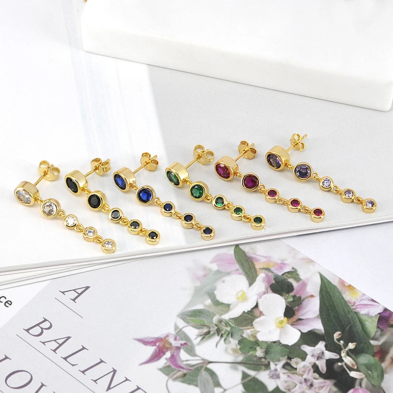925 Sterling Silver Needle Colorful Crystal Round Stud Earrings For Women Exquisite Long Chain Pendant Earrings Luxury Jewelry - Image 5