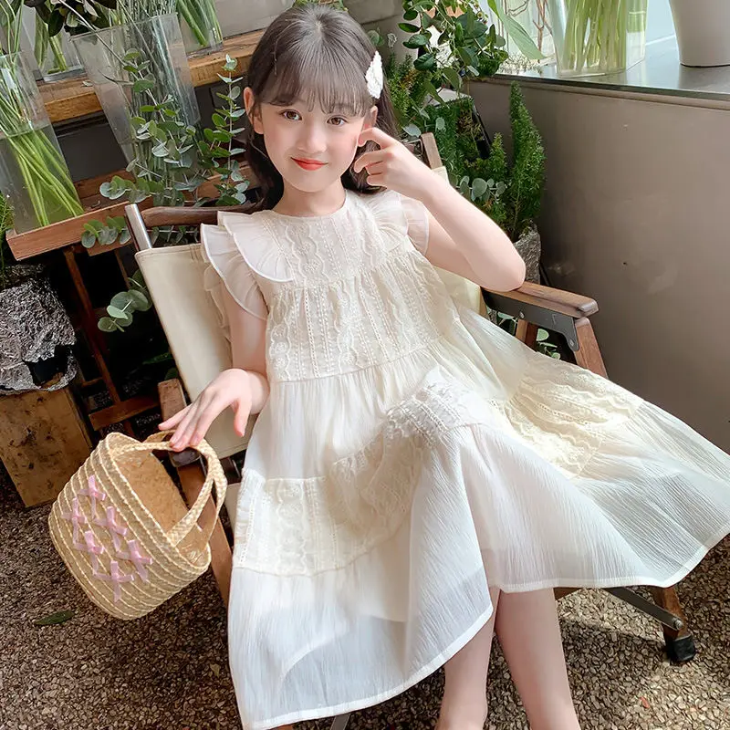 Kinderkleid Sommer 2025, neue Mädchen-Stickerei, Prinzessinnenkleid, Kleidung, ärmellos, für Babys, Kinder, einfacher Modestil, Feenkleid