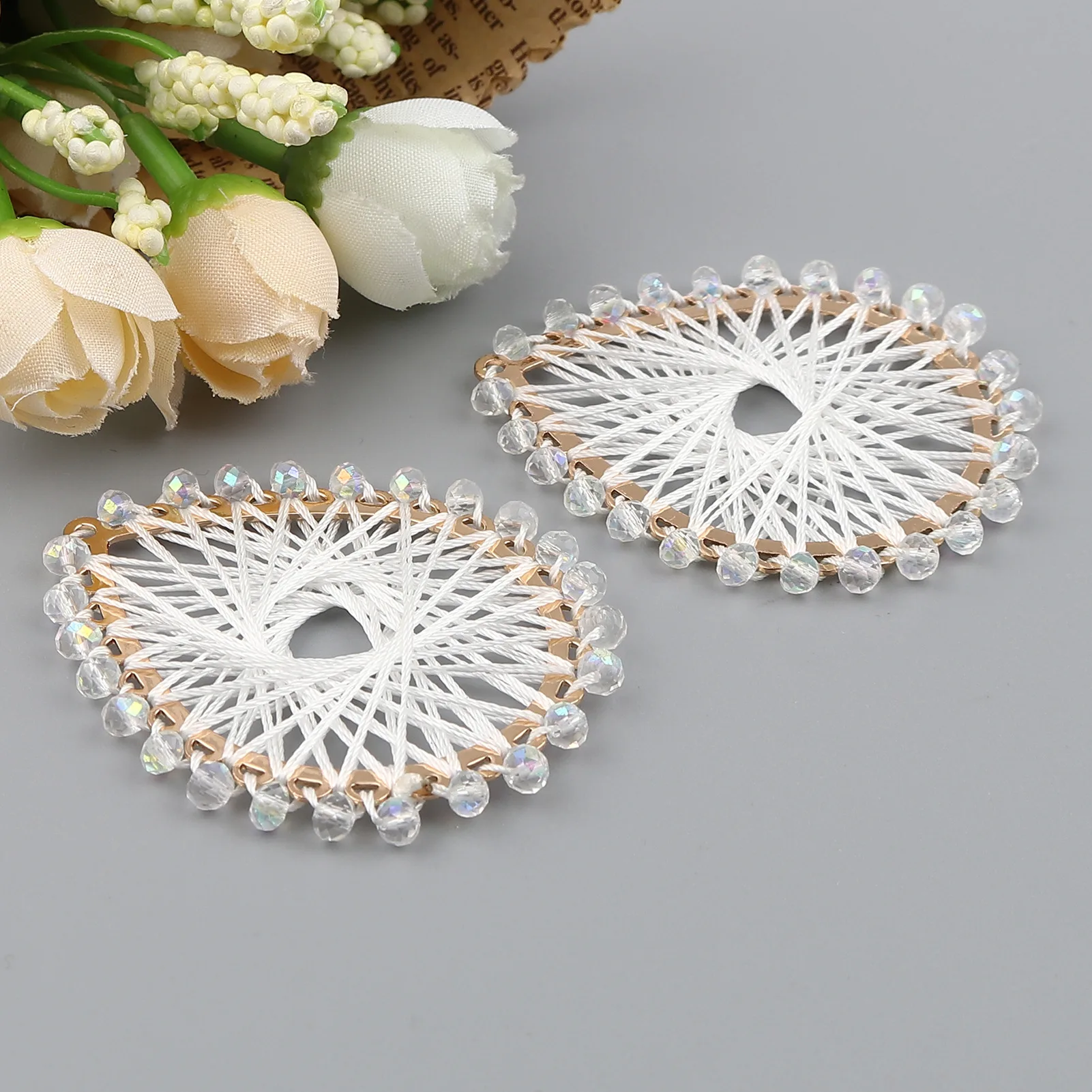 DoreenBeads Iron Based Alloy & Glass Thread Wrapped Pendants For Jewelry Making Drop Gold Color Multicolor 55mm x 47mm 2 PCs