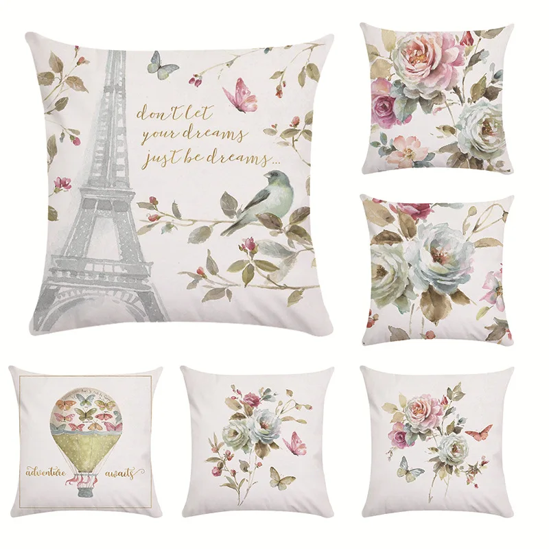 

Eiffel Tower Pillowcase Spring Flower Cotton Linen Pillows Case Decor Home Bed Sofa Pillow Covers Decorative Home Decor 45x45cm