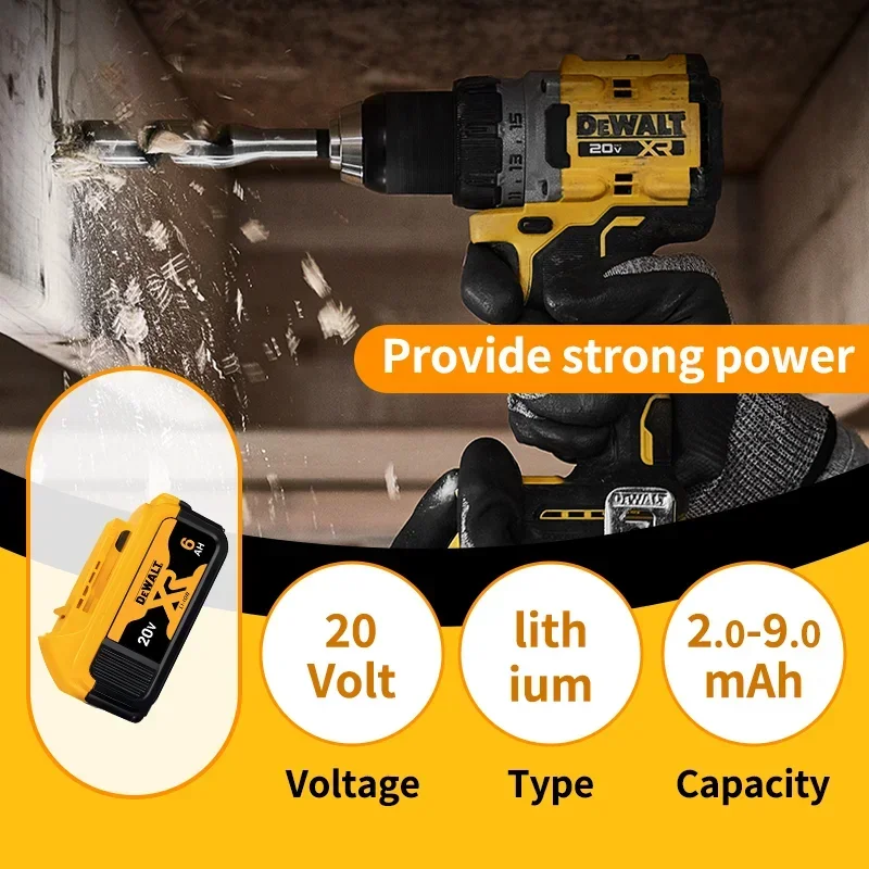 100% original 20V Dewalt lithium battery DCB200 18V 20V 60V 2AH 5AH 6AH 9AH handheld drill hammer rechargeable lithium battery