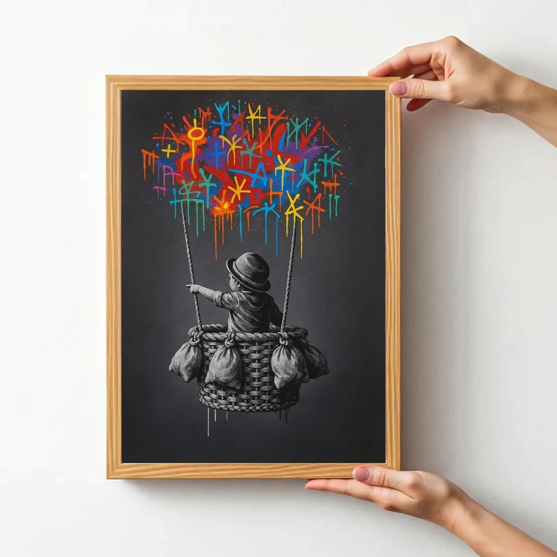 Colorful  Balloon Canvas Print, Banksy Street Graffiti Art Poster,  Vibrant Graffiti Print, Urban Wall Art Canvas for Home Decor