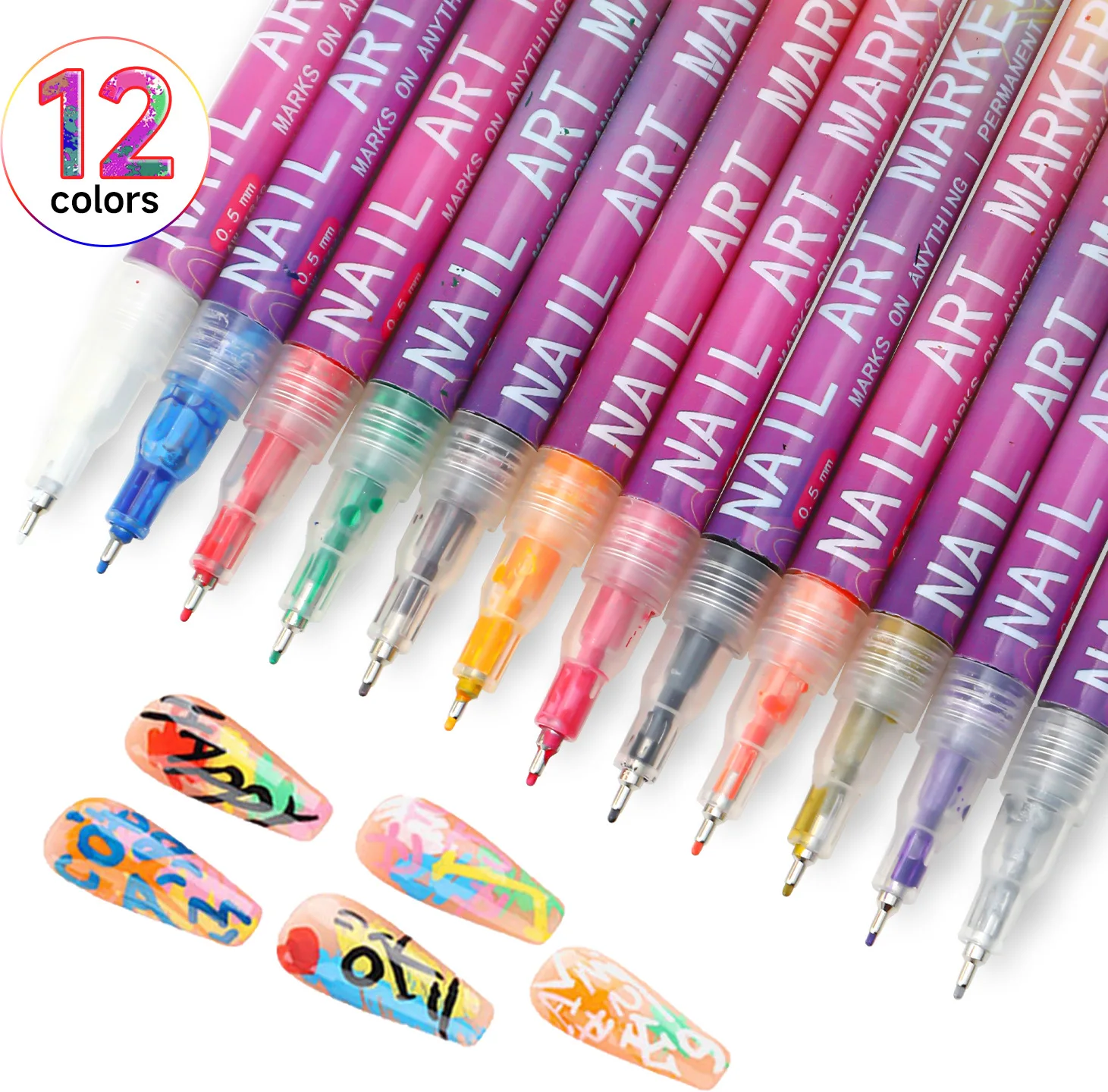 12 قطعة مسمار الفن أقلام 0.5 مللي متر غرامة خط هلام بطانة مجموعة أقلام رصاص مقاوم للماء سريعة الجافة مسمار علامات DIY بها بنفسك مانيكير الرسم