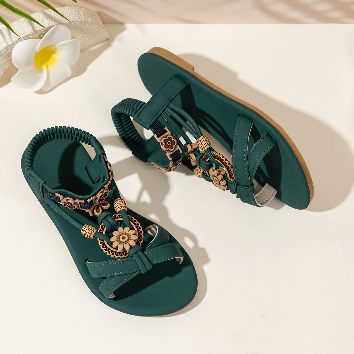 Girls Floral Sandals - Vintage Boho Toddler Summer Shoes Non-Slip Soft Sole Kids Casual Sandals 3-8Y