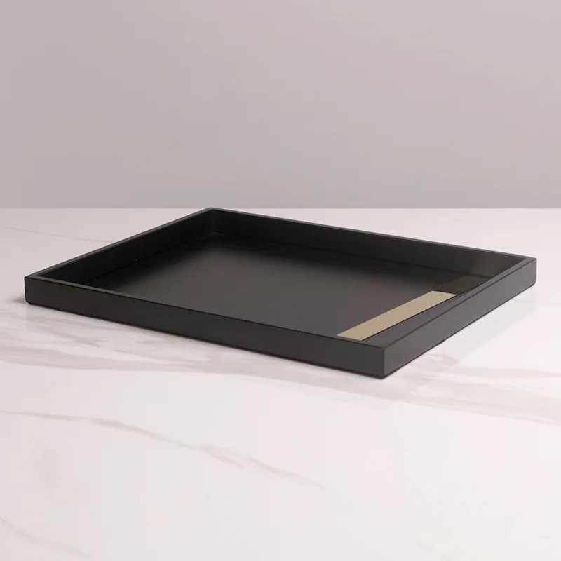 

Современный минималистичный светлый роскошный поднос черного цвета премиум-класса с золотой линией металлическое украшение модель комнаты гостиная тарелка для хранения орнамент