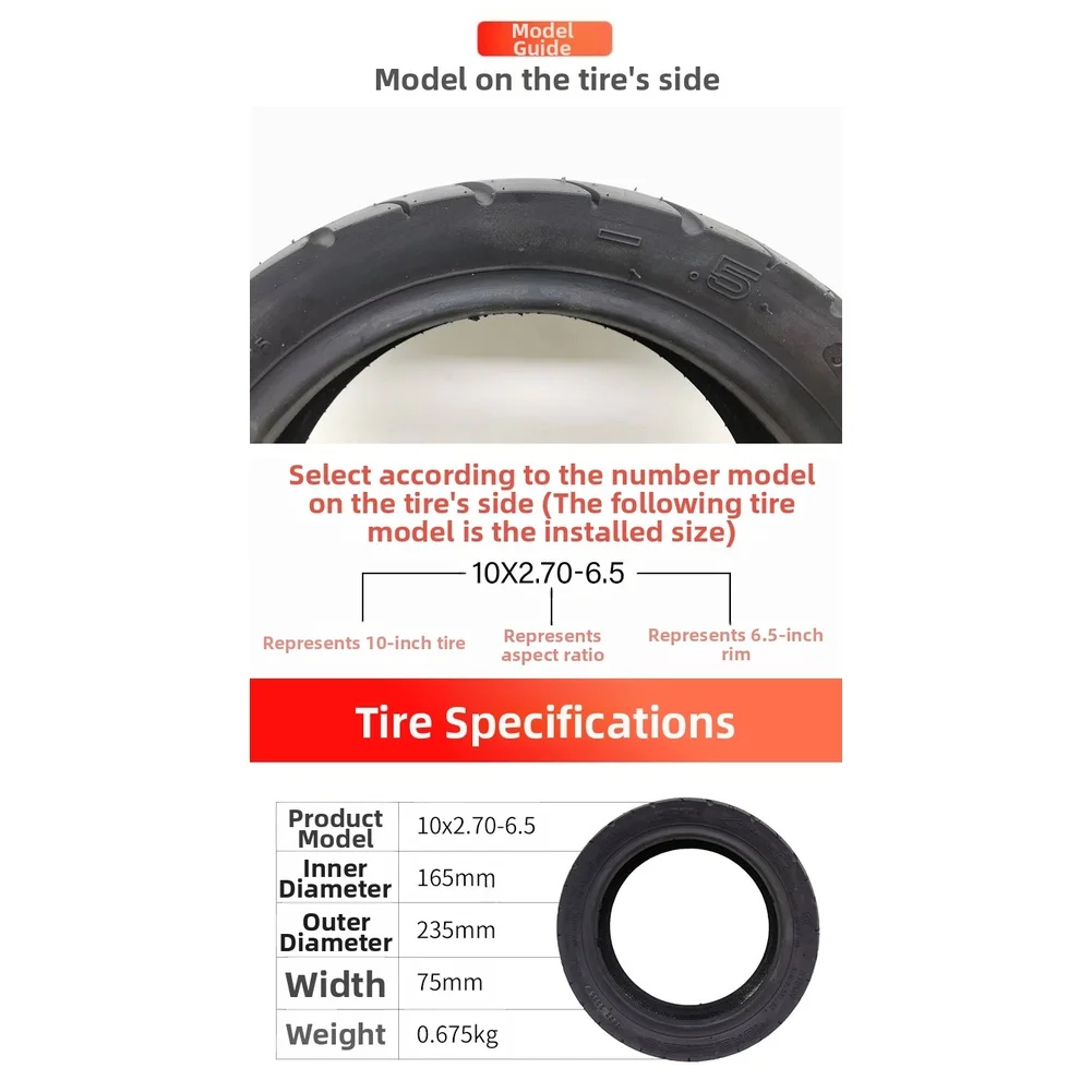 10x2.70-6.5 Electric Scooter Tubeless Tire Anti Slip Puncture Proof Rubber Vacuum Tyre With Thick Tread For Wet For Gravel Road
