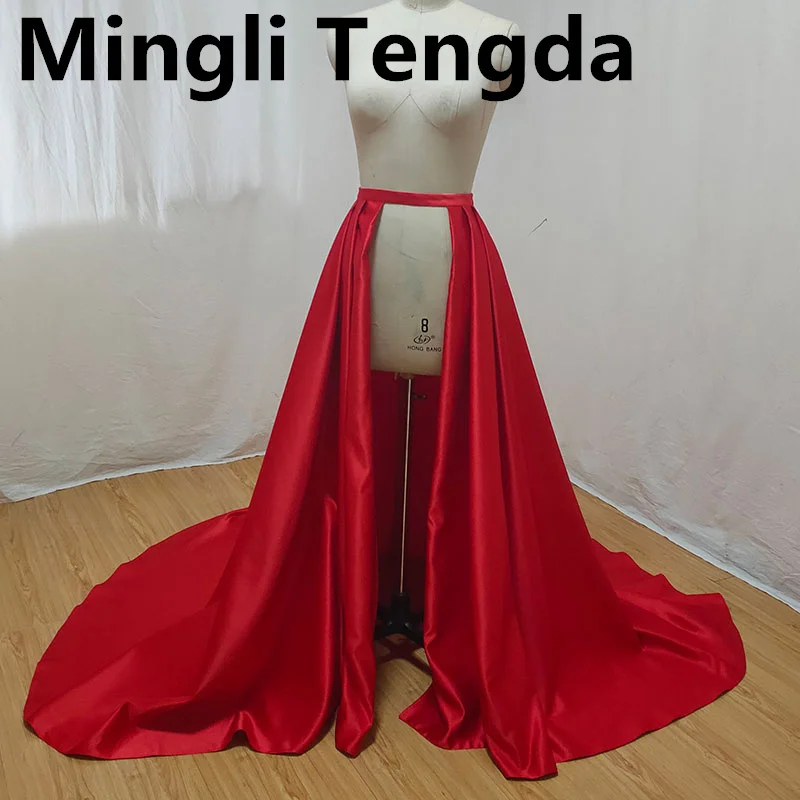 Mingli Tengda Rood Satijn Afneembare Petticoats Voor Trouwjurk Staart Taille Lace Up Rok Bruid Mariage Accessoire Custom Made