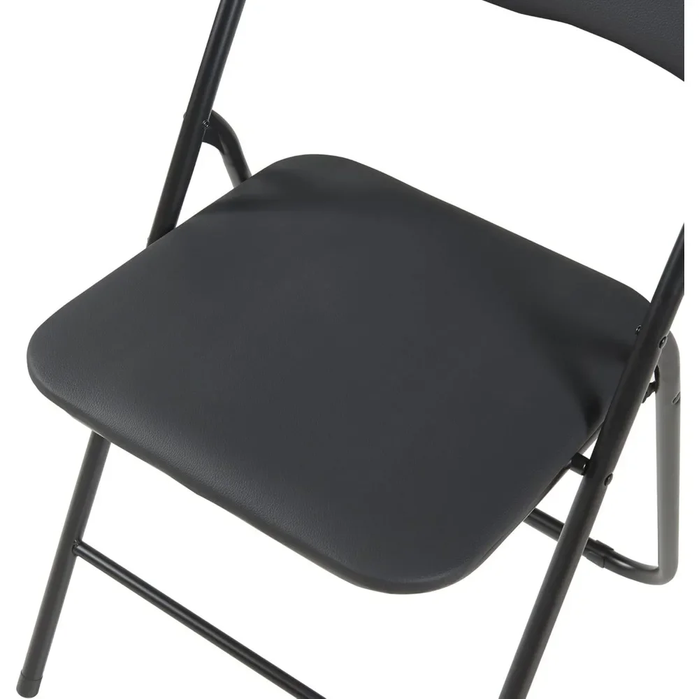 Chaises pliantes avec coussin rembourré et dossier, chaises métalliques pour la maison et le bureau, chaises pliantes intérieures et extérieures, noir, paquet de 4