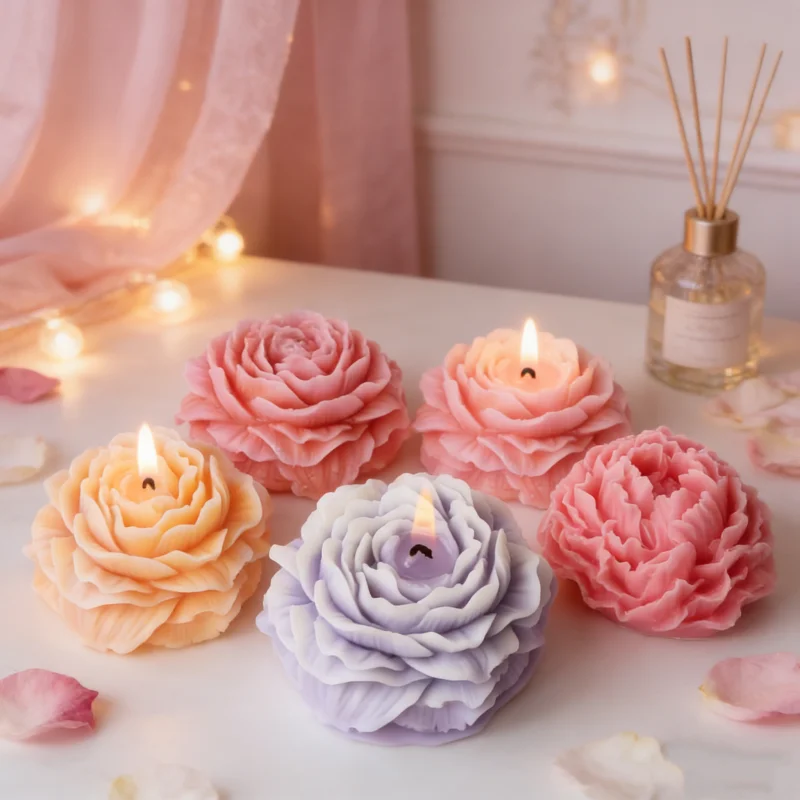 3D Herzförmige Rosen-Silikonform für Kerzen, DIY Charmante Pfingstrose Blumen-Aroma-Seife Harz-Gips-Form für Handwerk und Heimdekoration