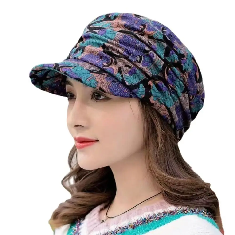 High Quality Polyester Short Brimmed Floral Hat Warm Short Version Beanie Caps Women Visor Hat Women
