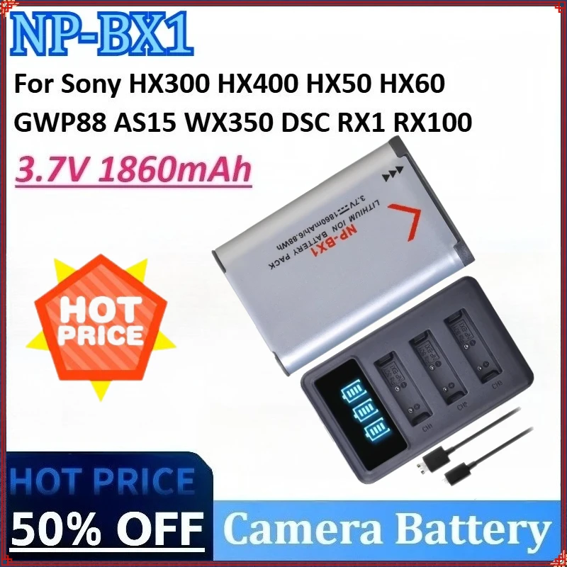 

New 3.7V 1860mAh BX1 NP-BX1 Battery+Fast Charger Camera Battery for Sony HX300 HX50 HX60 HX400 GWP88 AS15 WX350 DSC RX1 RX100