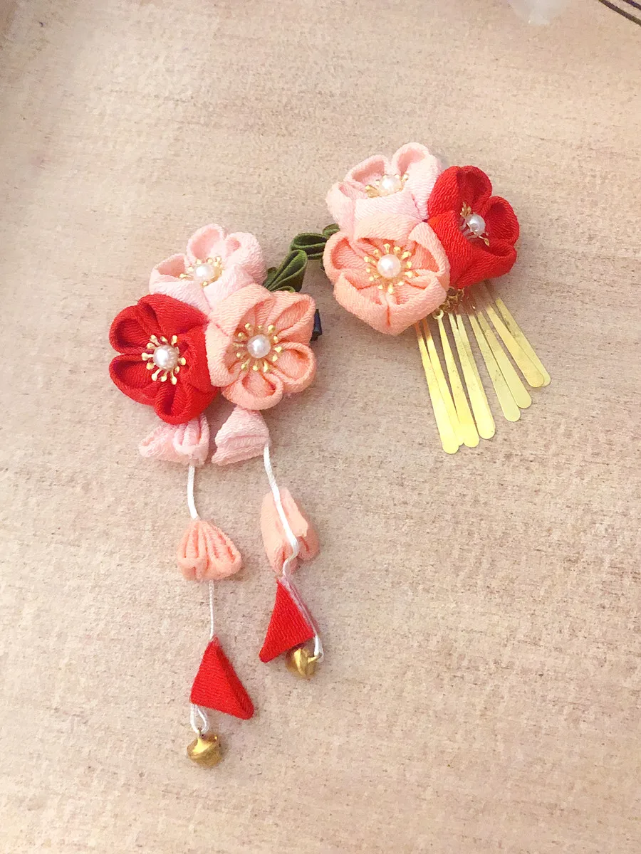 Kimono Hair Accessories Silk Flower Hair Clips Cherry Blossom Edge Clips Japanese Style Yukata Headdress