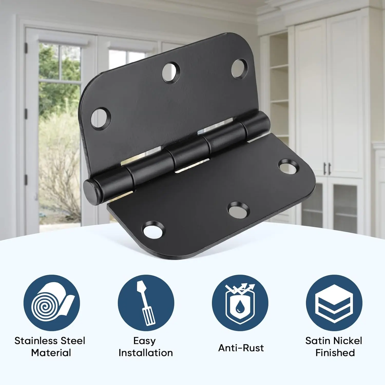 48-حزمة مفصلات أبواب 3.5 بوصة مع زاوية نصف قطر 5/8 بوصة، أجهزة أبواب سكنية ثنائية الطي من الحديد مقاس 3-1/2 × 3-1/2 بوصة، شعبية جديدة #3