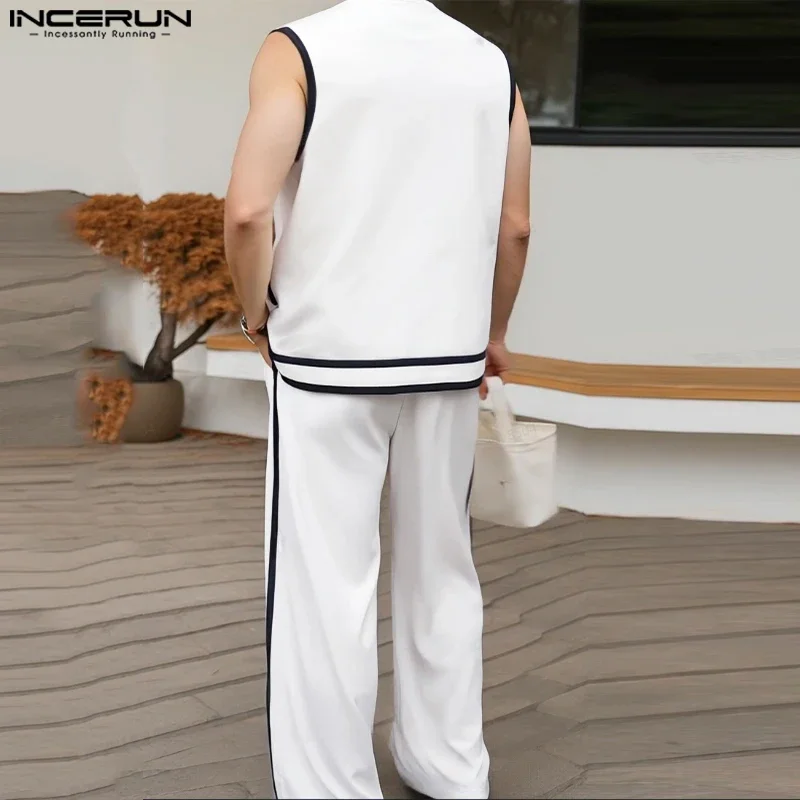 

INCERUN Men Sets Patchwork Lapel Sleeveless Vests & Pants Two Pieces Sets Streetwear Summer Loose Fashion Men Casual Suits S-5XL
