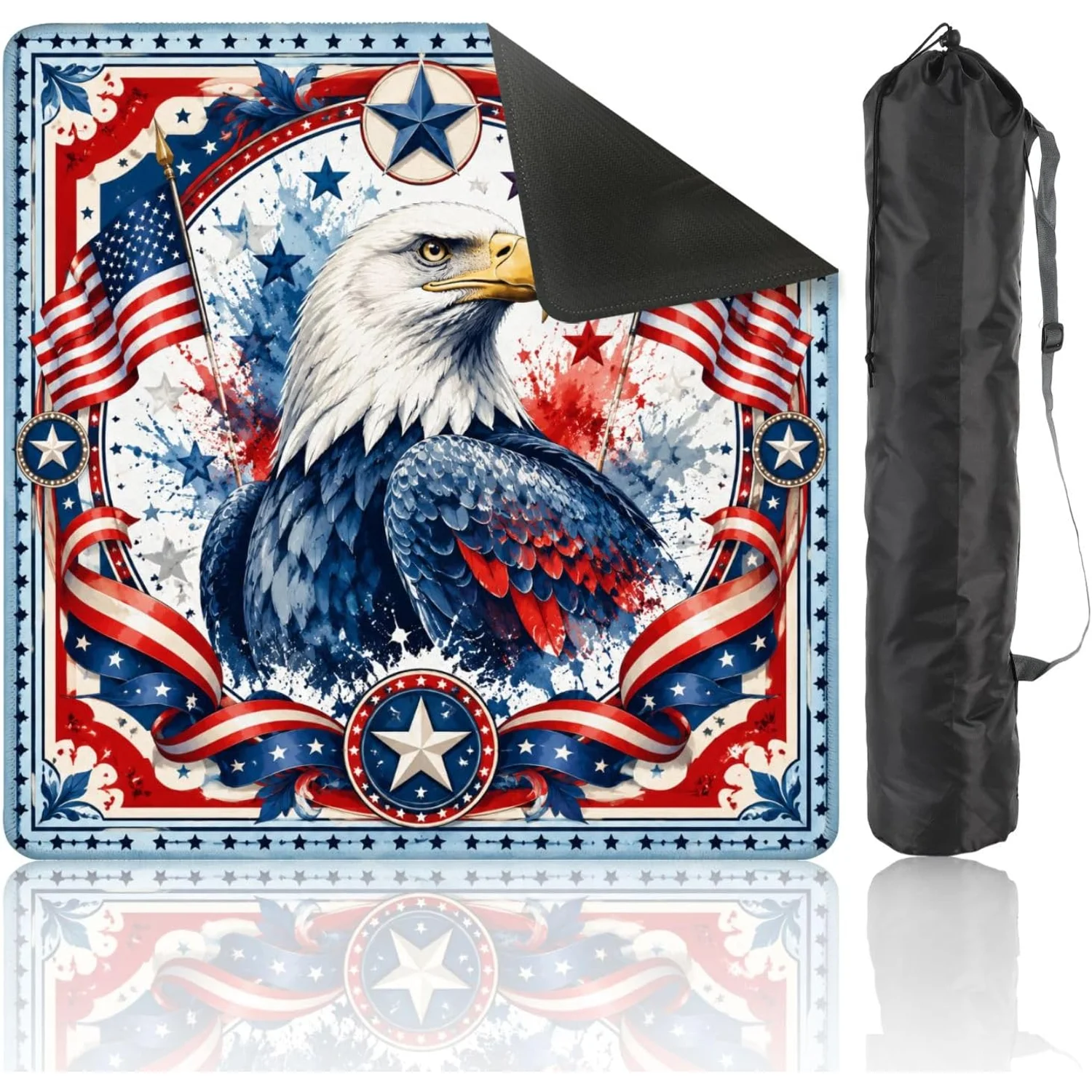 Patriotic Bald Eagle American Flag Mahjong Mat with Bag 31.5 x 31.5 Inch Non Slip for Poker Dominoes Card Games