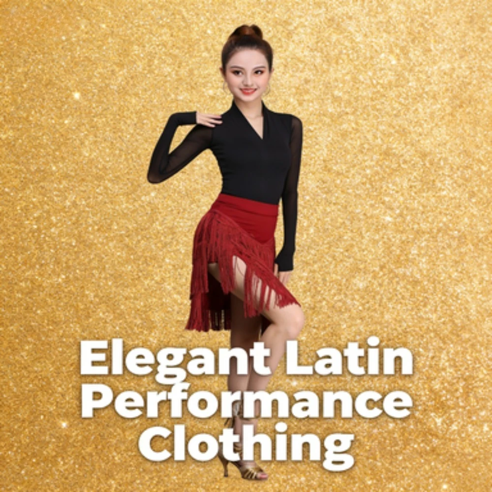 กระโปรงเต้นลาตินสำหรับผู้หญิง กระโปรงครึ่งตัวแบบมีชายครุย สำหรับฝึกซ้อมและการแสดง บอลรูม ซัลซ่า