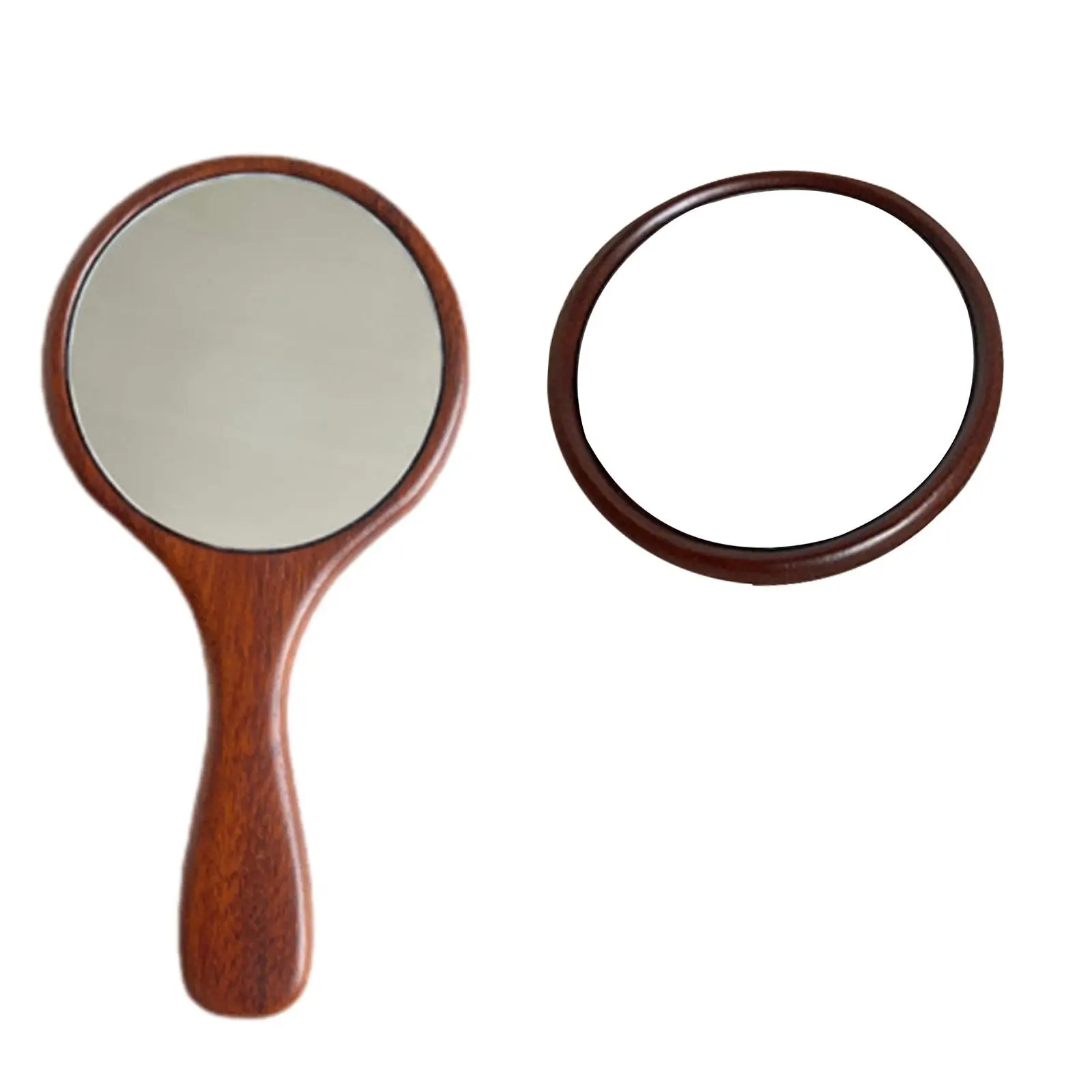 Vanity Mirror Wooden Compact Hand Mirror Grooming Grooming Retro Single Side Handheld Mirror for Girlfriend Man Bedroom Woman