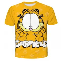 Miniso Summer Kawaii Garfield T-shirt 3-14 Year Old Children's Cartoon Anime Pattern Children's Girls Boys Fashion Short Sleeves