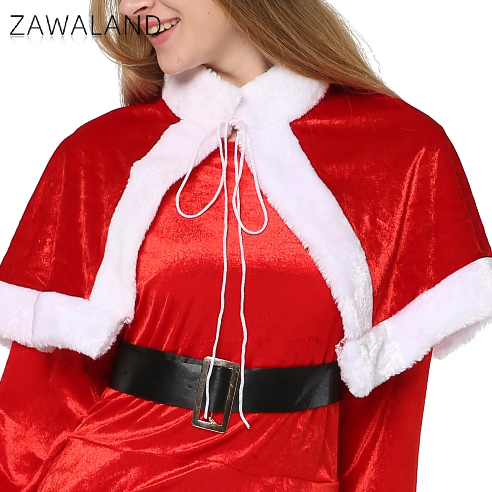 Zawaland Merry Christmas Santa Claus Women Dress with Hats Cape Holiday Cosplay Costume Gift Xmas Funny Clothes Set for Girls