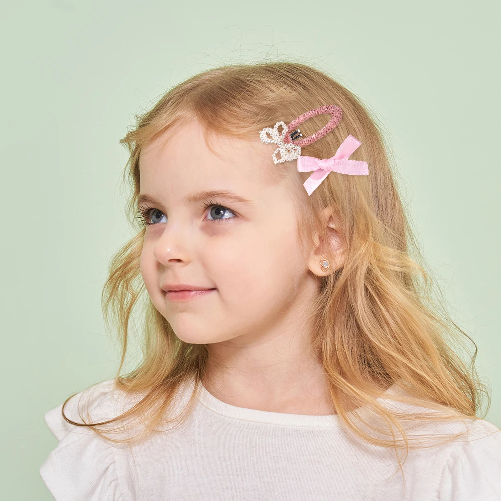 BABY BOWS 5Pcs Sweet Sequin BB Hairclip Embroidered Pearl Handmade Hairgripes for Girls Hair Accessories Ribbon Barrette Set