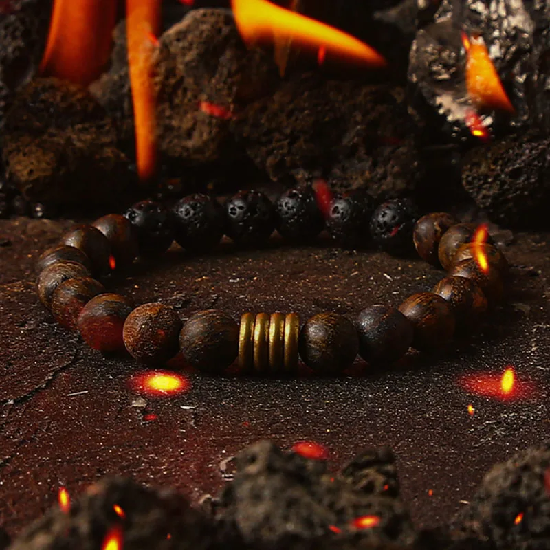 Natural Volcanic Stone Beads Bracelet Men Women Brass Accessories Jewelry Yoga Banlance Emo Meditation Couple Matching Bracelet