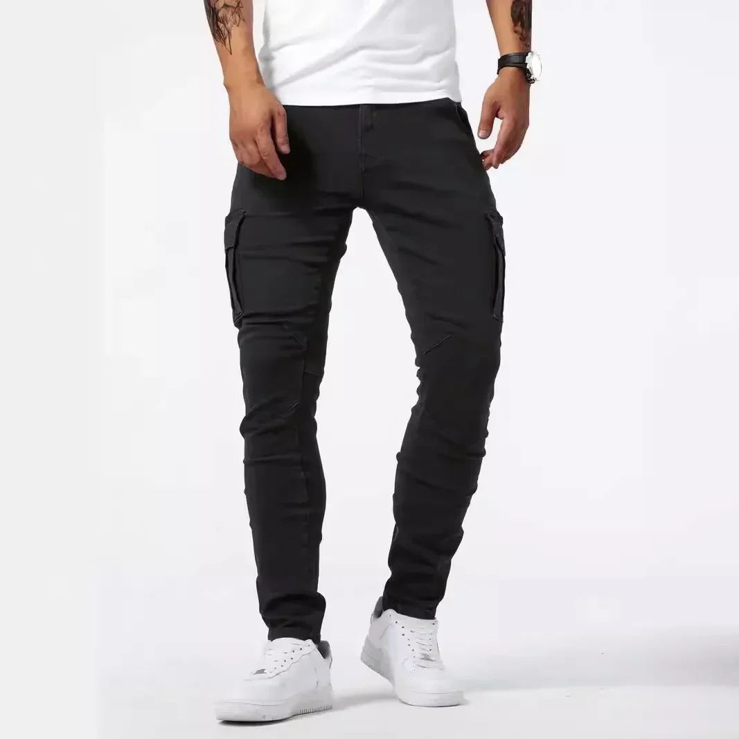 New Jeans Men's Side Pocket Skinny Jeans Slim Solid Color High Waist Denim Pencil Pants Summer