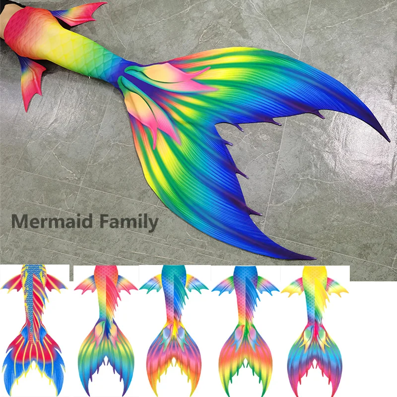 

Professional Customization Rainbow Mermaid Tail Swimming With Swim Fin Big Monofin Neon Colour Fish Tails Girl Bikini Skirt Set