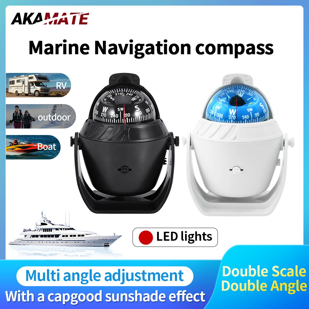 

Морской компас Морской лодочный компас со светодиодным ночником Навигационное позиционирование Водонепроницаемый для лодок, автомобилей, туризма, крепления