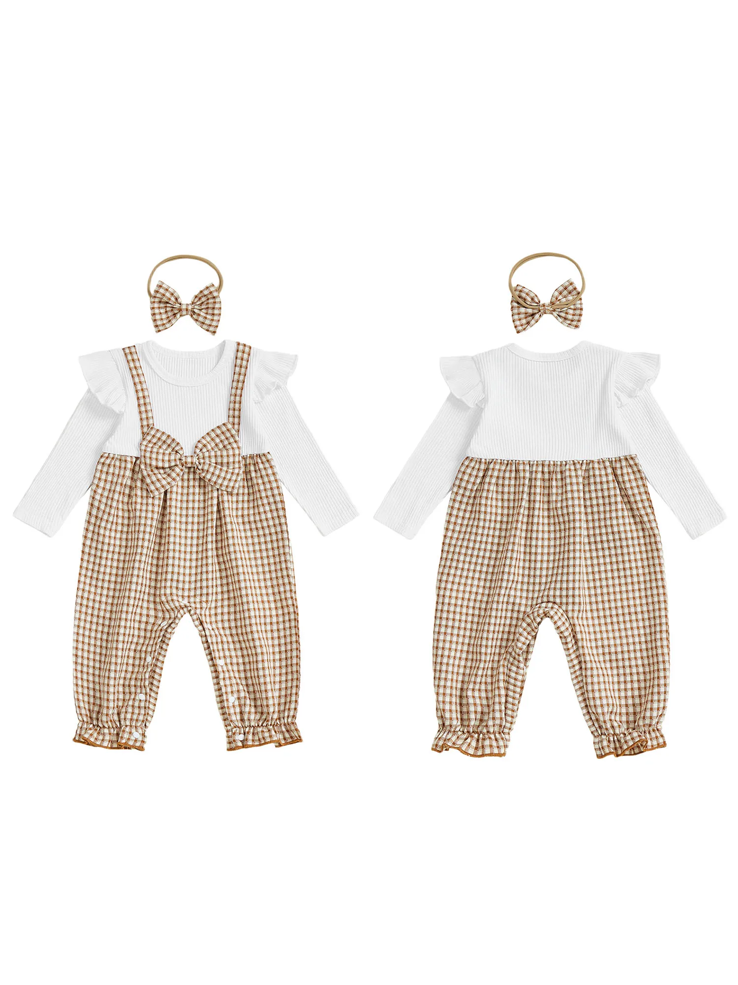 Elegante pagliaccetto da bambina con maniche a volant con stampa floreale e set di fasce abbinate per un look estivo carino