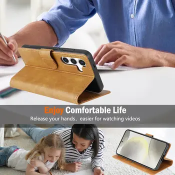 適用於三星 Galaxy S25 S24 S23 Ultra S22 S21 FE S20 S10 Plus Note20 的商務真皮手機殼,翻蓋式卡包設計。 10 最佳銷售 三星手機殼 - №2