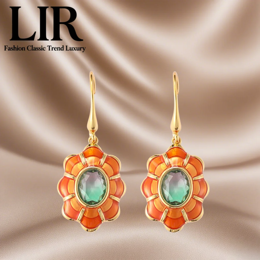 

LIR Trendy Vintage Earrings: Pumpkin Element, Drip Glaze Flower Tassel, Unique Orange, Women's Fashion Jewelry